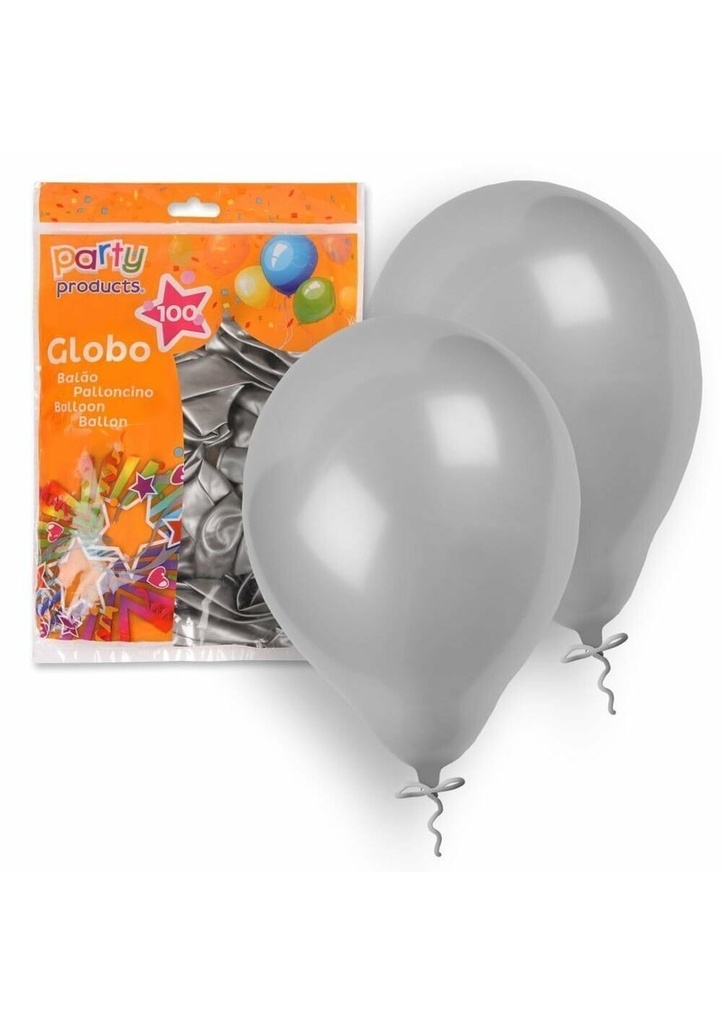 Latex Balloons 23cm (9 Inch) Metallic Silver - 100pk
