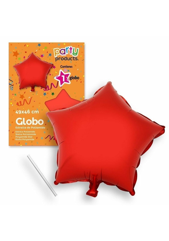 Polyamide Red Star Balloon + Stick 49 X 46 cm