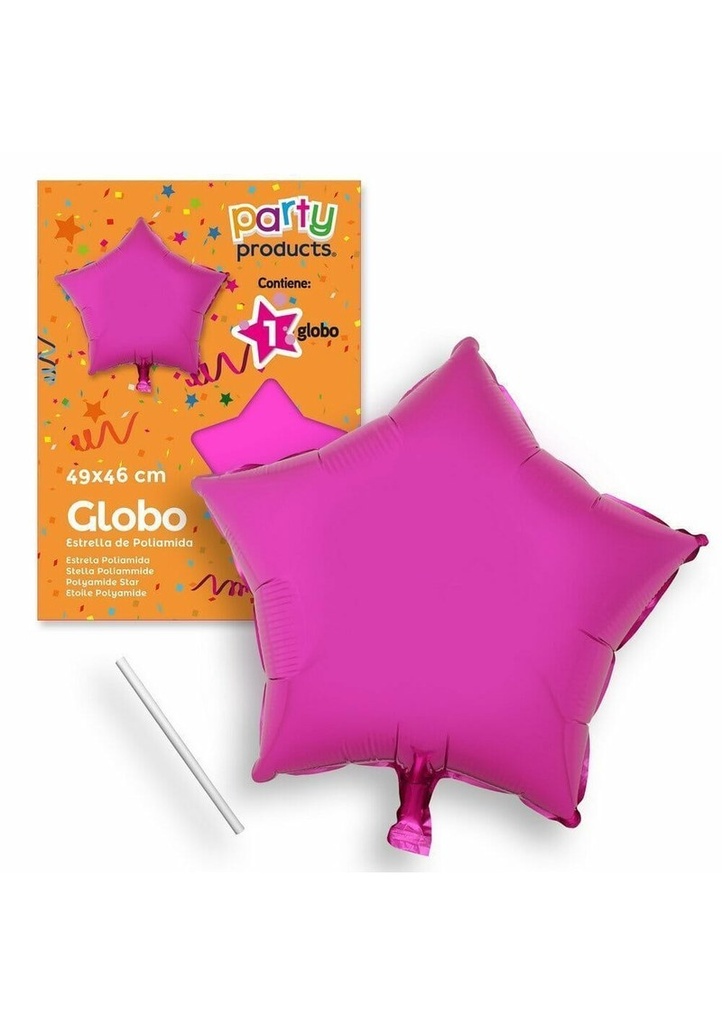 Polyamide Pink Star Balloon + Stick 49 X 46 cm