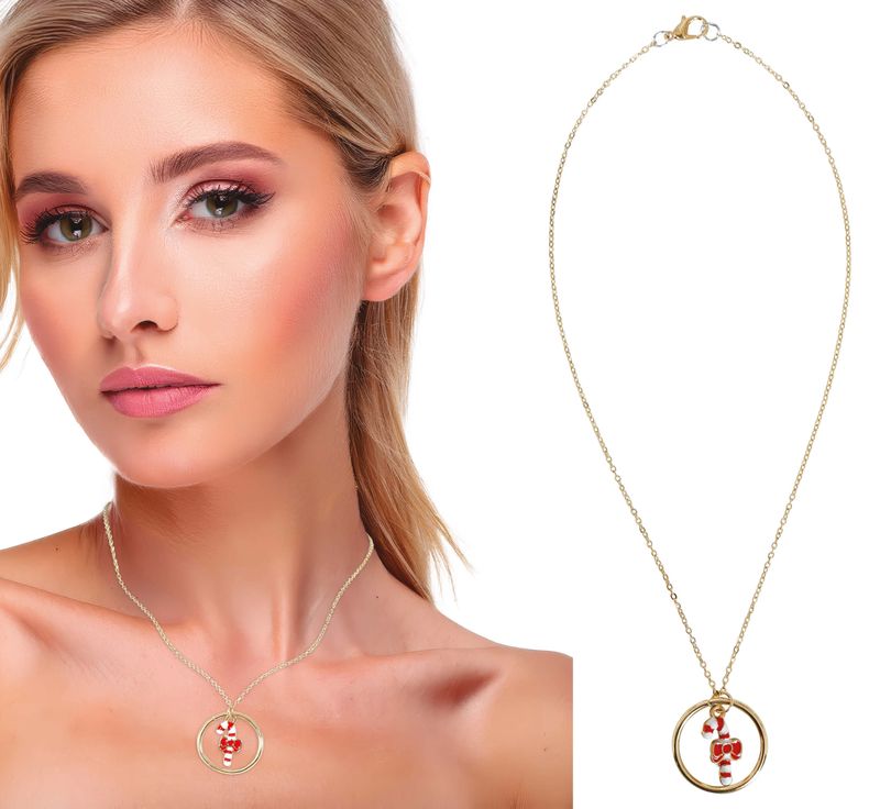 [40026] Christmas Christmas Cane Metal Necklace