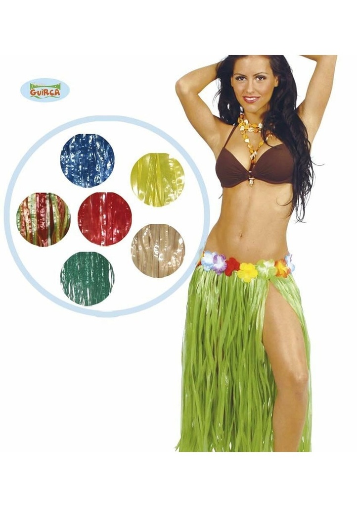 Hawaiian Yellow Hula Skirt With Flowers 75cm Long - Adult One Size