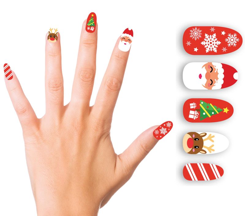 Christmas Santa Nails With Adhesive - 10pcs