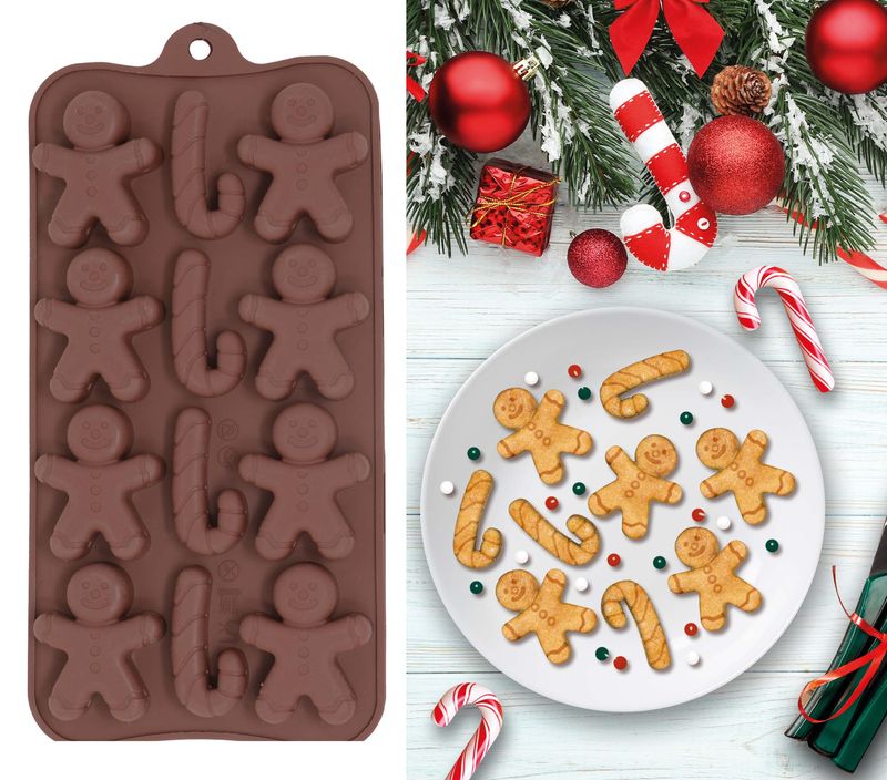 Christmas Silicone Baking Mold For 12 Cookies Gingerbread 10x20cm