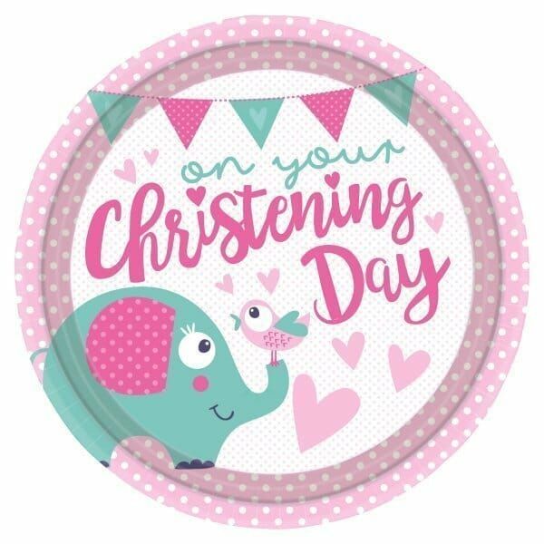 [9901937] Baby Christening Day Pink Plates 23cm - 8pk