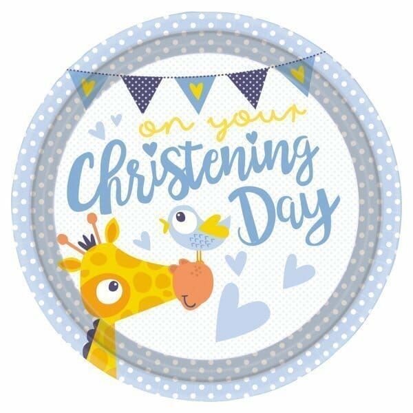 [9901951] Baby Christening Day Blue Plates 23cm - 8pk