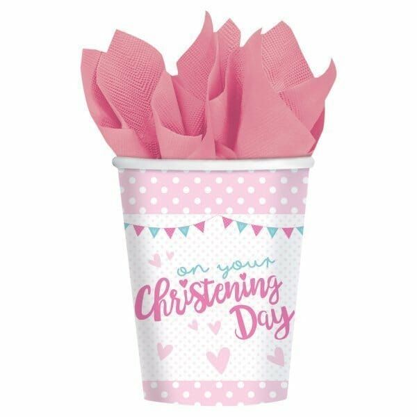 [9901939] Baby Christening Day Pink Cups 266ml - 8pk