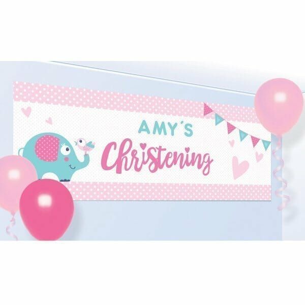 [9901942] Baby Christening Day Pink Personalised Banner 120cm x 45cm