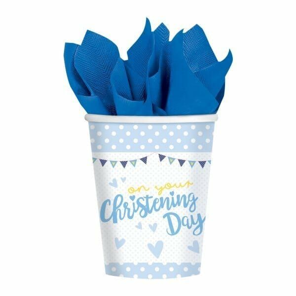 [9901953] Baby Christening Day Blue Cups 266ml - 8pk
