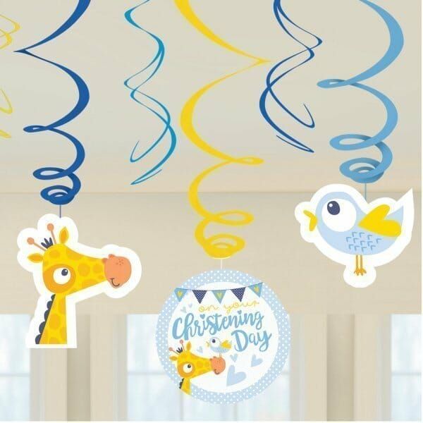 [9901958] Baby Christening Day Blue Swirl Decoration - 6pk