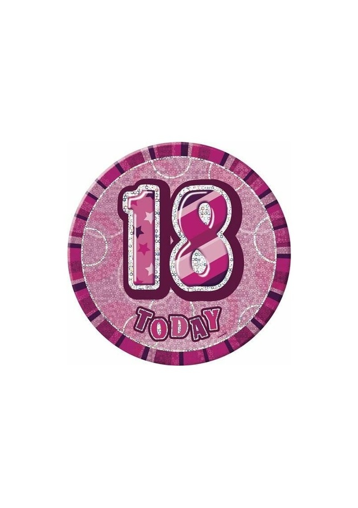Jumbo Badge -  18 Today Holographic Glitz  Pink - 15cm