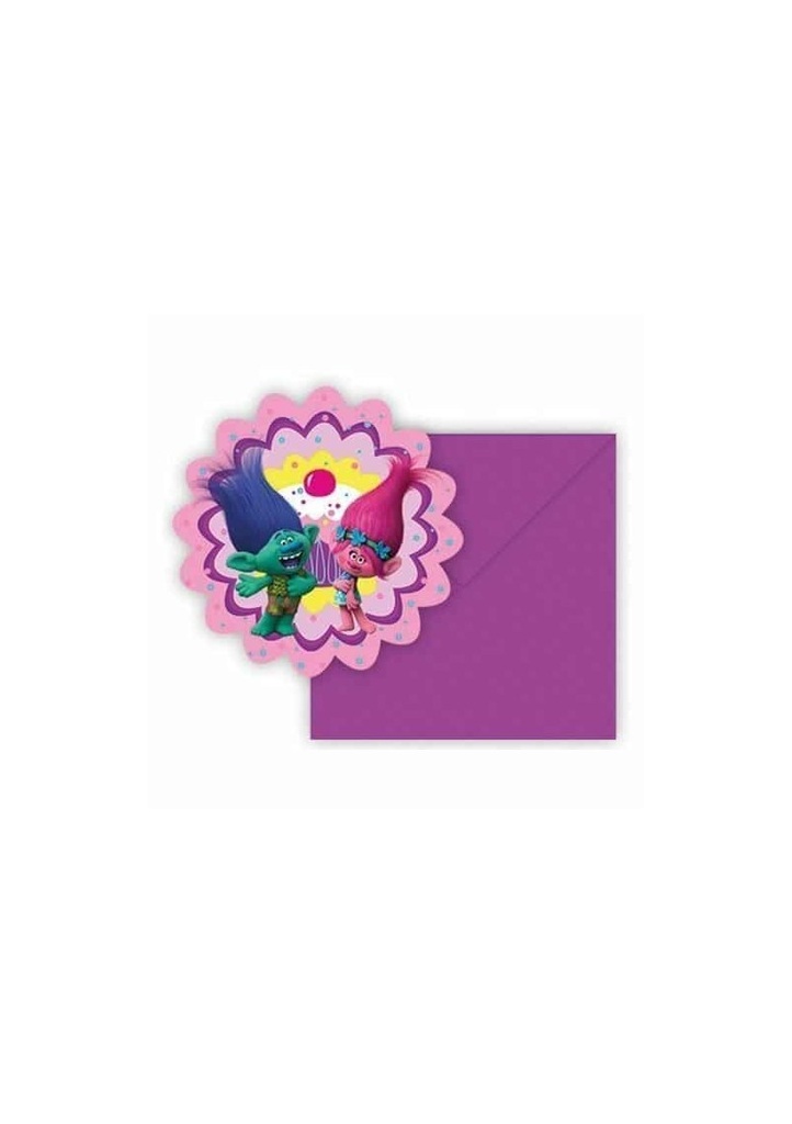 Trolls Die-Cut Invitations & Envelopes - 6pk