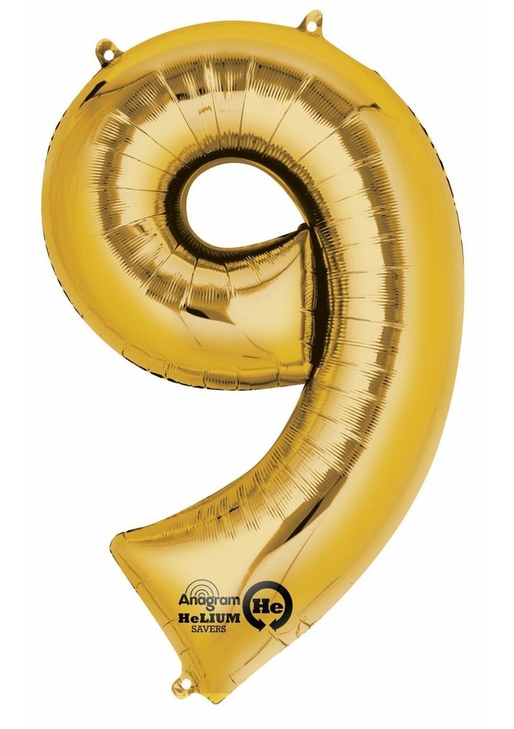 Gold Number " 9 " Foil Balloon 16''