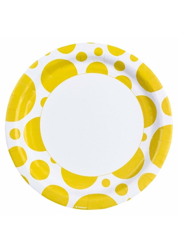 Sunshine Yellow Dots - 8 x Paper Plates 22.8 cm