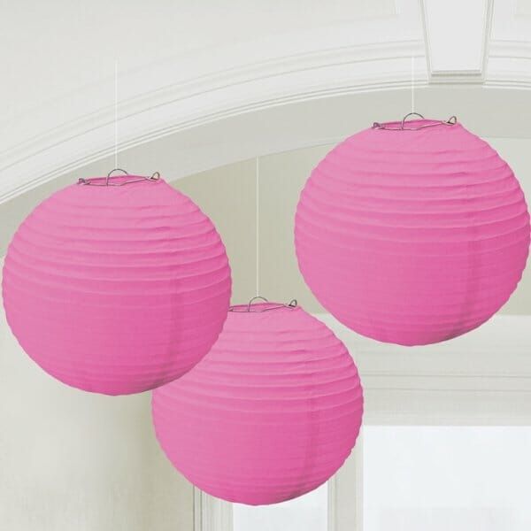 [24055-103-55] Bright Pink Paper Lantern Decorations 24.1cm - 3pk