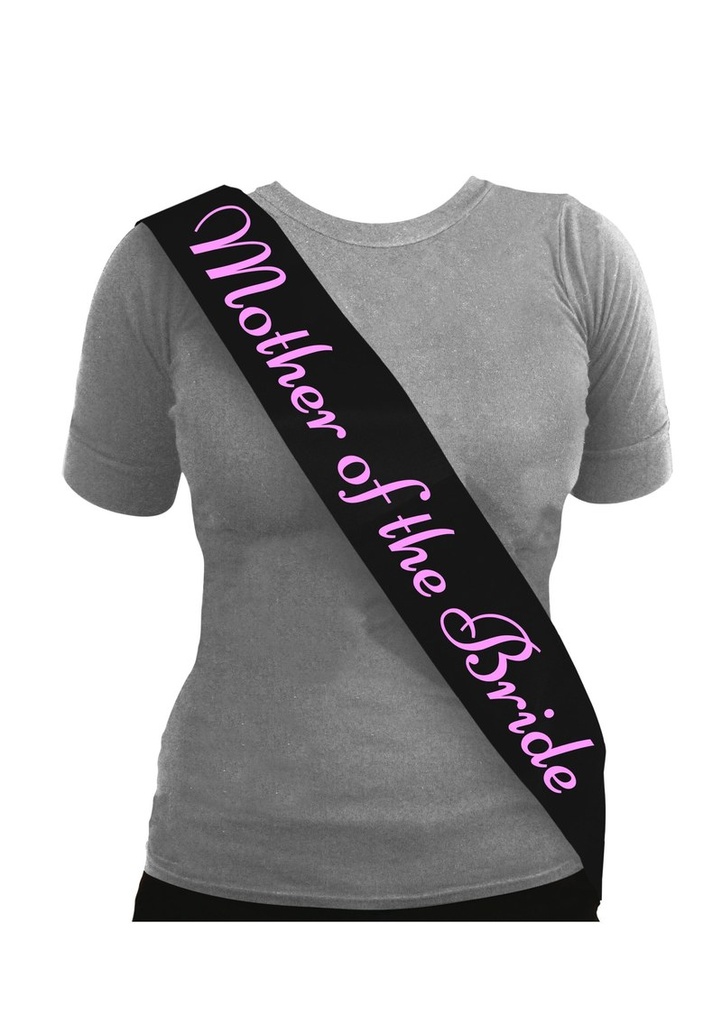 Sash Mother Of The Bride Black with Pink Text - One Size