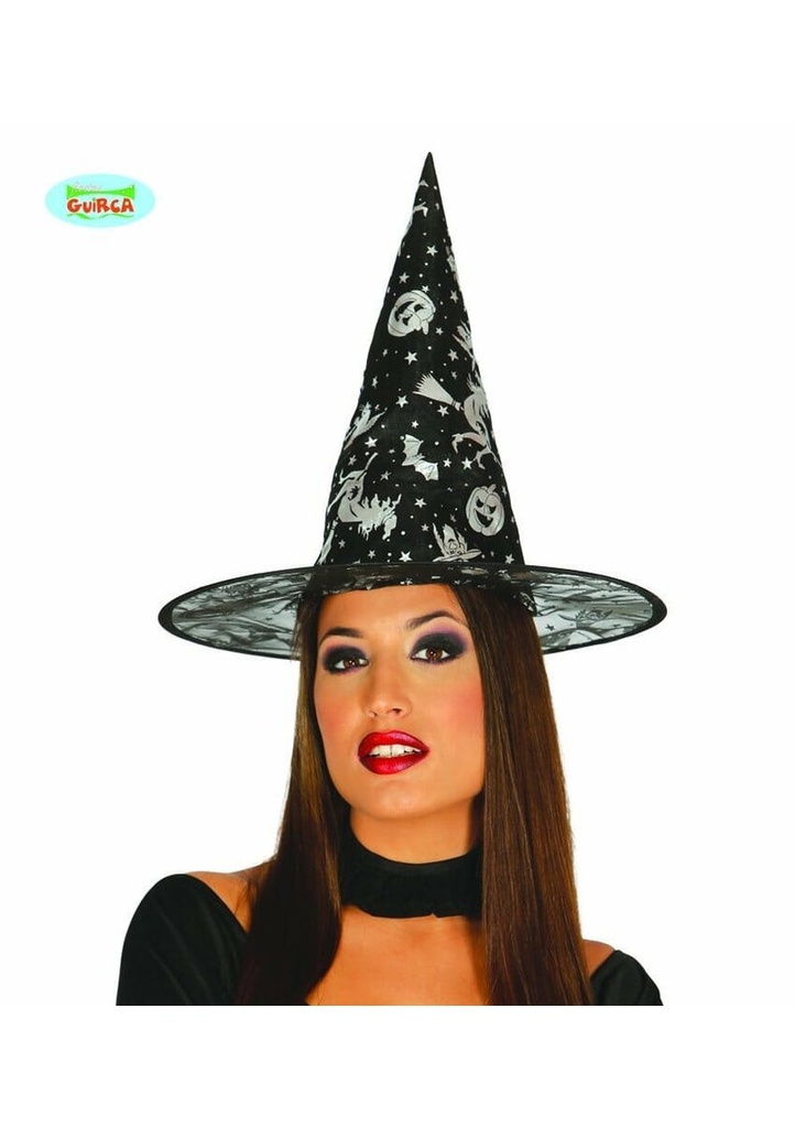 Witch Black Hat with Spider Print - 40cm