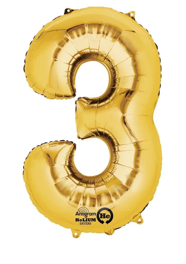 Gold Number " 3 " Foil Balloon 16''