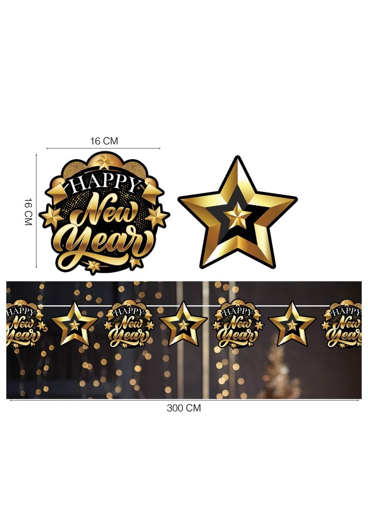Happy New Year Garland  Banner 300cm (16x16cm)