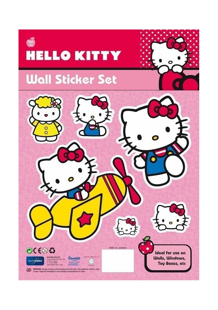 Hello Kitty Wall Sticker Set Non-Marking - 6pcs
