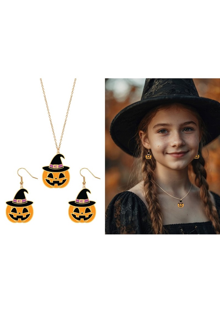 Halloween Earrings & Necklace Pumpkin Set