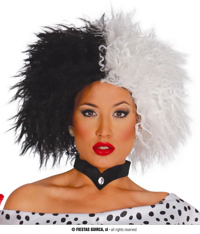 [4857] Black & White Cruella Wig - Adult One Size