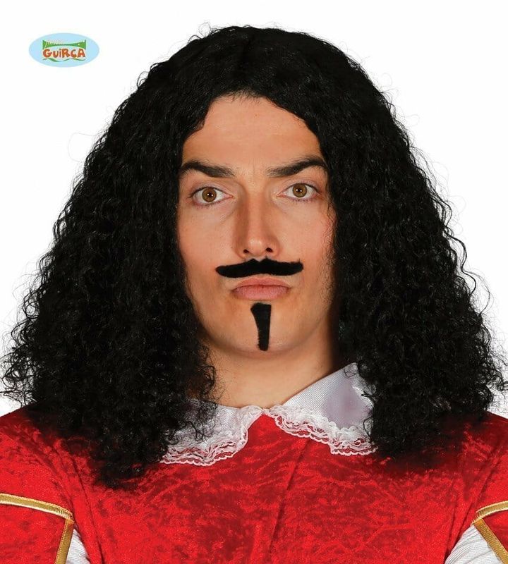 Black Musketier Wig With Moustache - Adult One Size