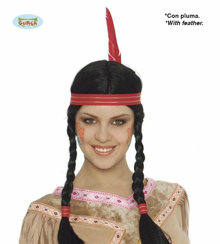 Black Indian Braided Wig With Feather - Adult One Size