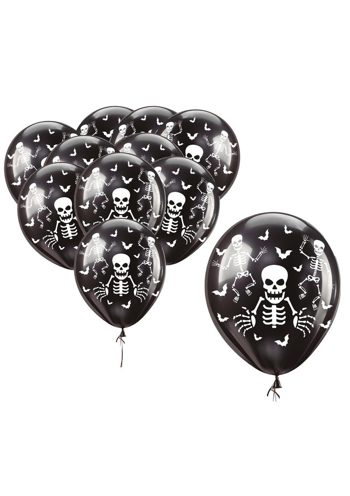 Halloween Black Skeleton 11 Inch Latex Balloons - 10pcs