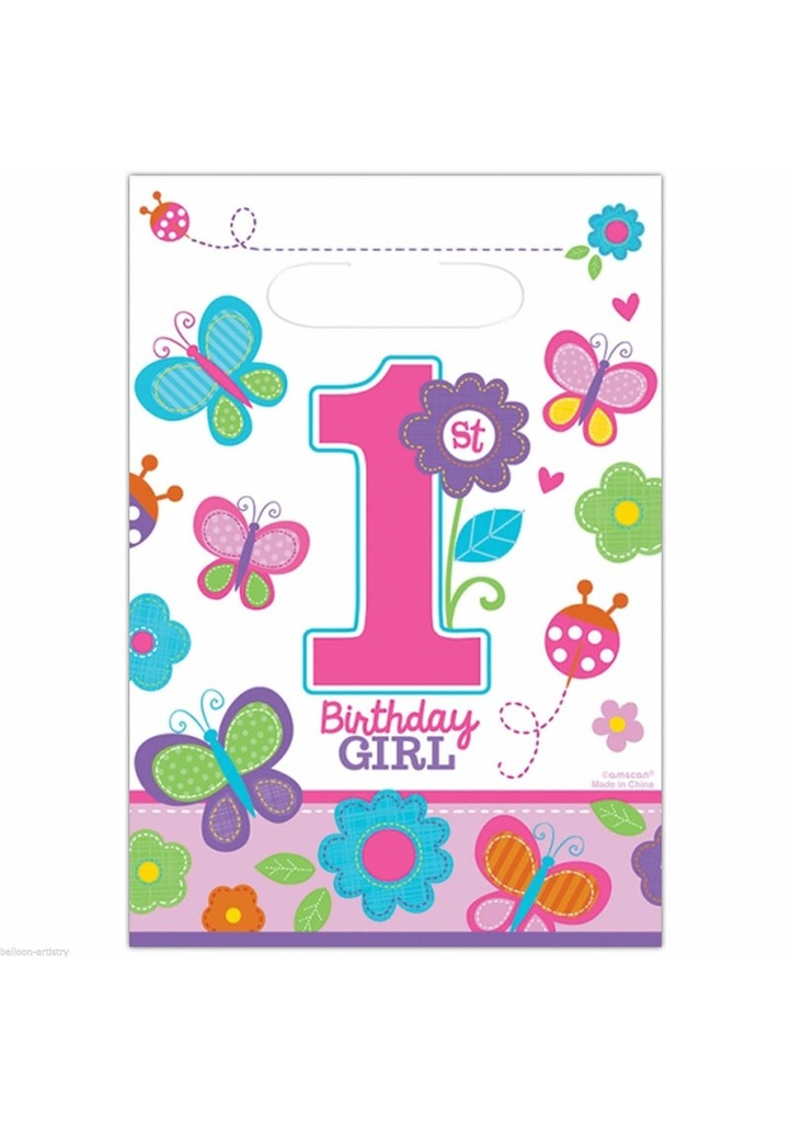 Sweet 1st Birthday Girl Plastic Party Bags - 8pk