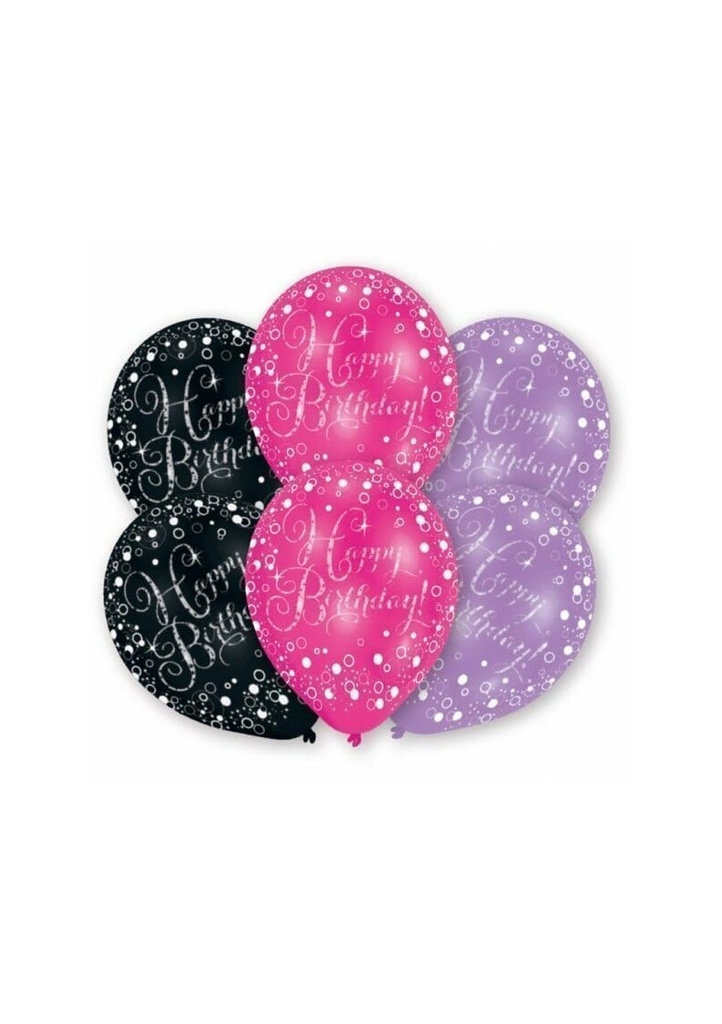 Happy Birthday Assorted Metallic Printed Latex Balloons 11" - 6pk