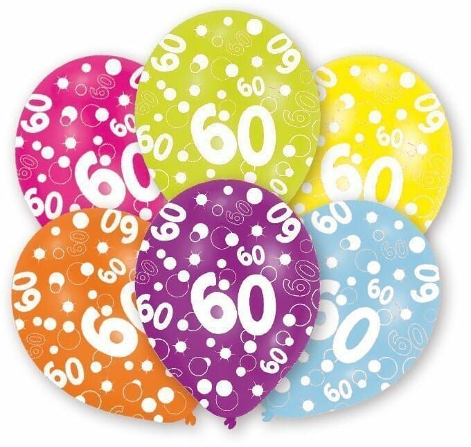 [INT996547] 60th Birthday Assorted Printed Latex Balloons 11" - 6pk