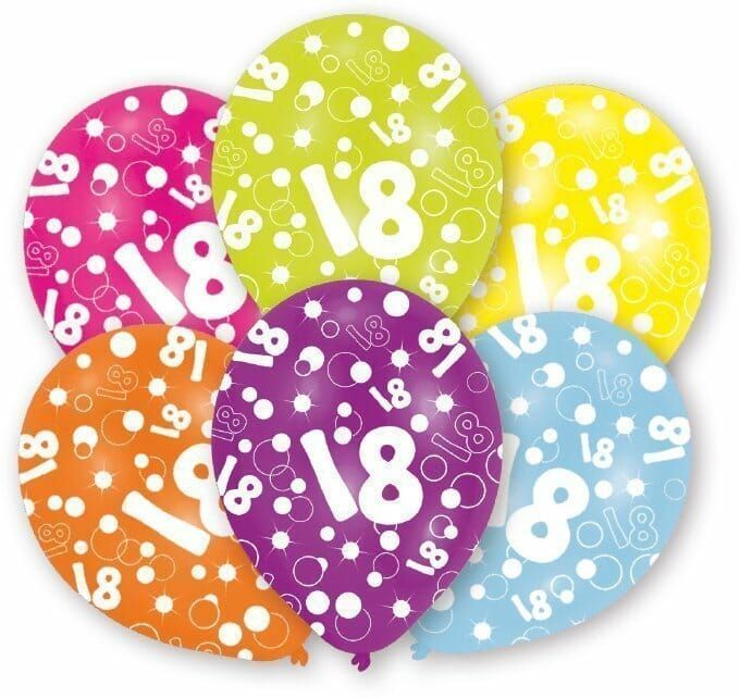 [INT996542] 18th Birthday Assorted Printed Latex Balloons 11" - 6pk