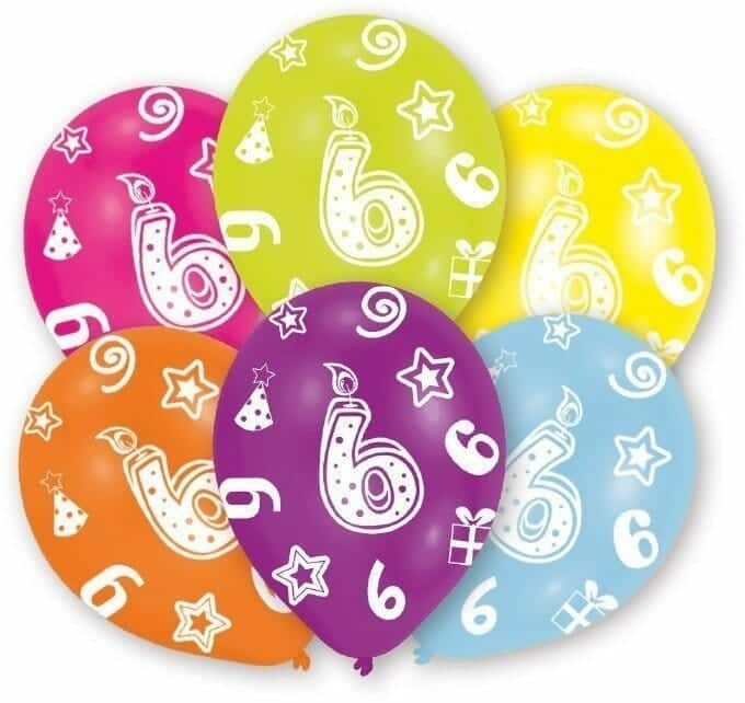 [INT995661] 6th Birthday Assorted Printed Latex Balloons 11" - 6pk