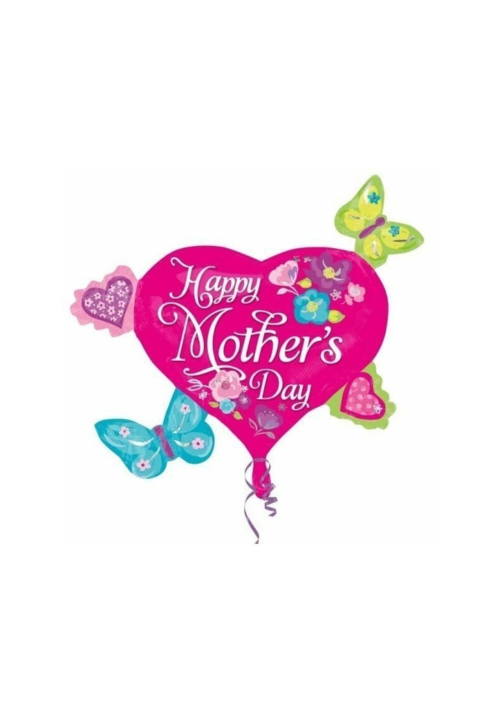 Happy Mother's Day Butterflies & Hearts Foil Balloon Super Shape 30" x 26" (76cm x 66cm)