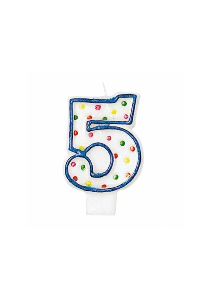 Dots Candle 7cm Number 5 - Blue