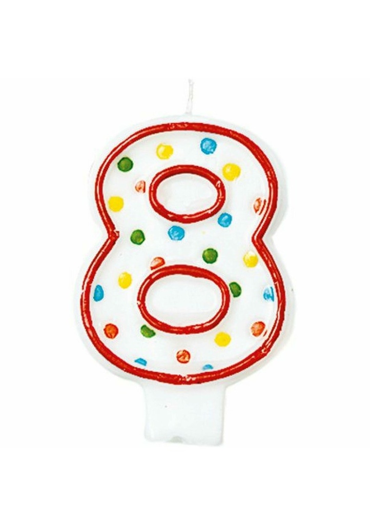 Dots Candle 7cm Number 8 - Red
