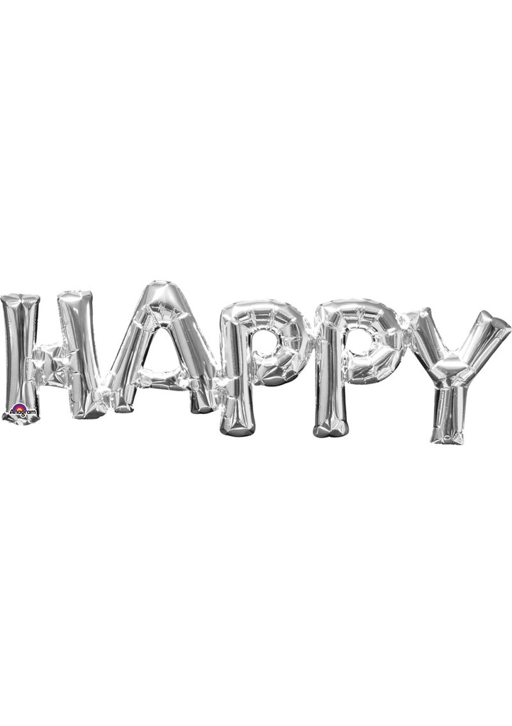 Silver Phrase '' Happy '' Foil Balloon 16''