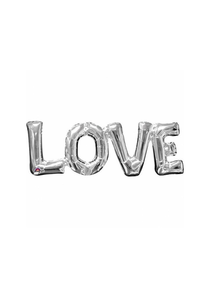 Silver Phrase '' Love'' Foil Balloon 25" x 9"