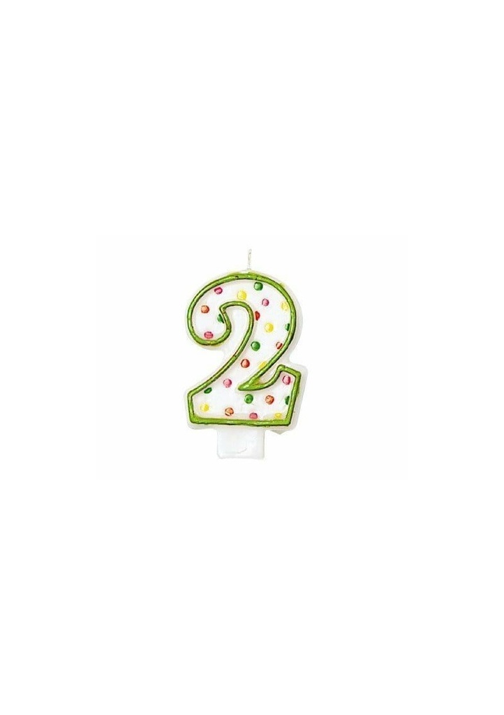 Dots Candle 7cm Number 2 - Green