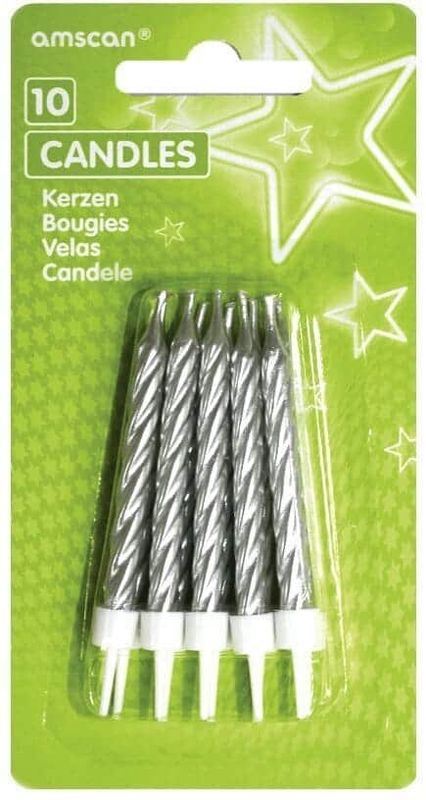 Candles Spiral Silver with Holders - 10pk