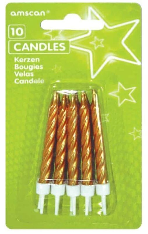 Candles Spiral Gold with Holders - 10pk