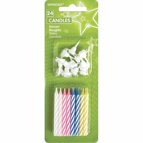 Candles Assorted Stripes with 12 Holders - 24pk