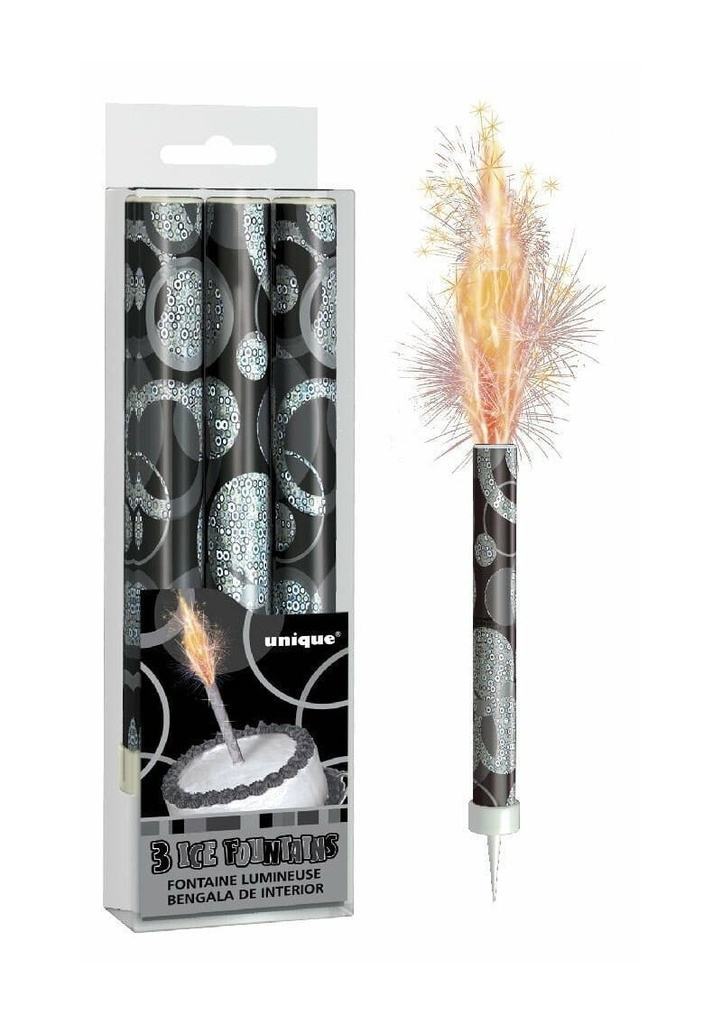 Ice Fountains Candle Black 12cm - 3pk