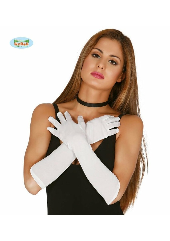 White Long Gloves 46cm - One Size