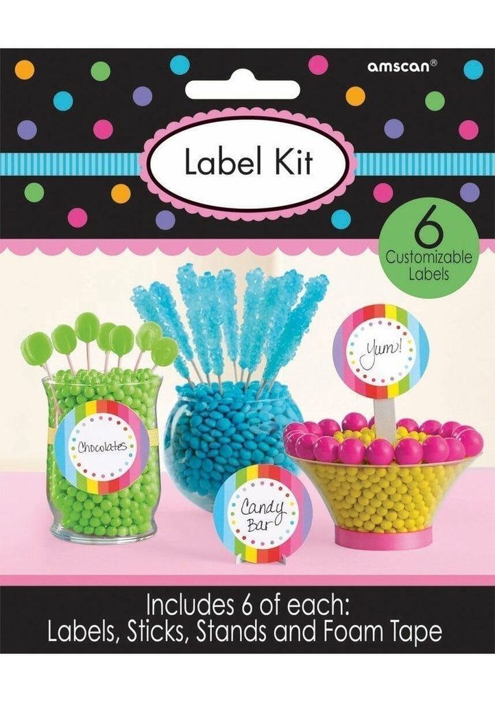 [245552] Multi Colour Candy Buffet Scalloped Labels Kit 5cm - 6pk