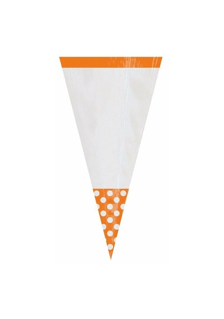 [377553-05] Orange Candy Buffet Cone Polka Dots Bags 24.7cm – 10pk