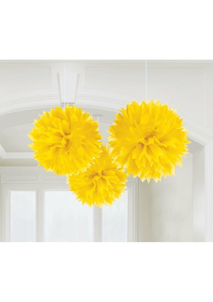 Yellow Paper Fluffy Decorations 40.6cm - 3pk