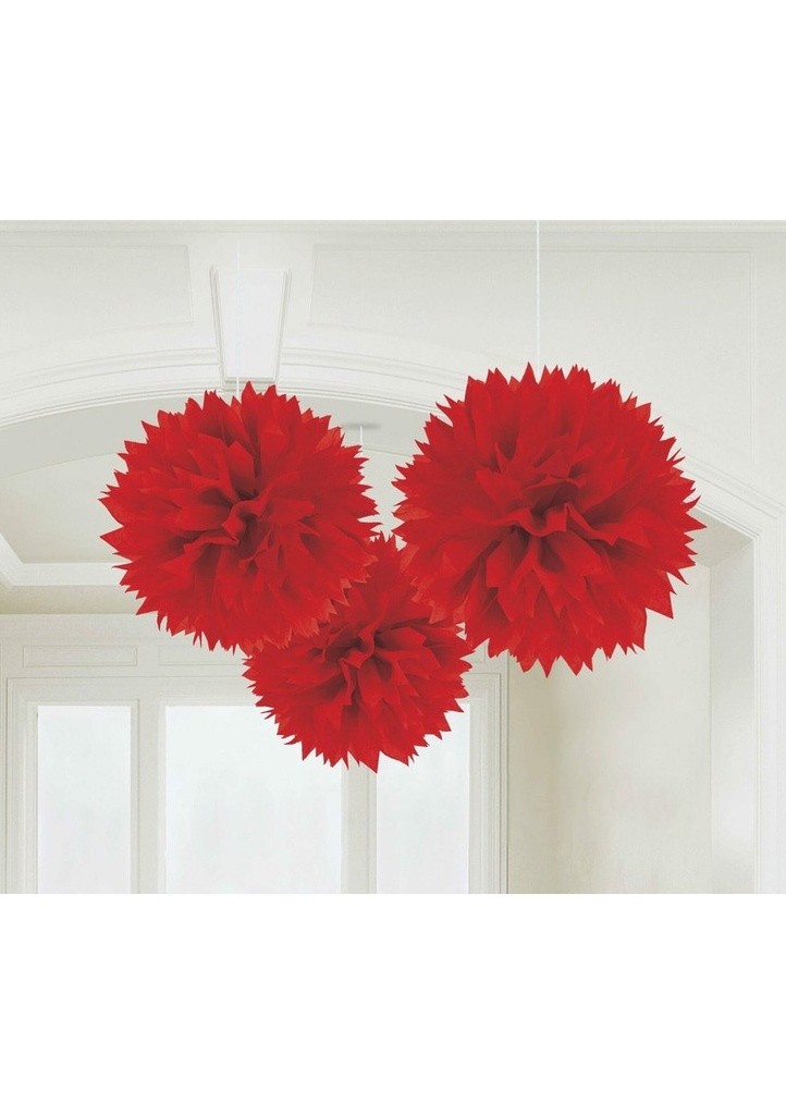 Red Paper Fluffy Decorations 40.6cm - 3pk