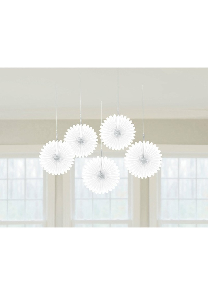 White Paper Mini Fan Decorations 15.2cm - 5pk