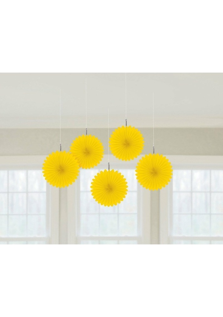 [29055-09-55] Yellow Paper Mini Fan Decorations 15.2cm - 5pk
